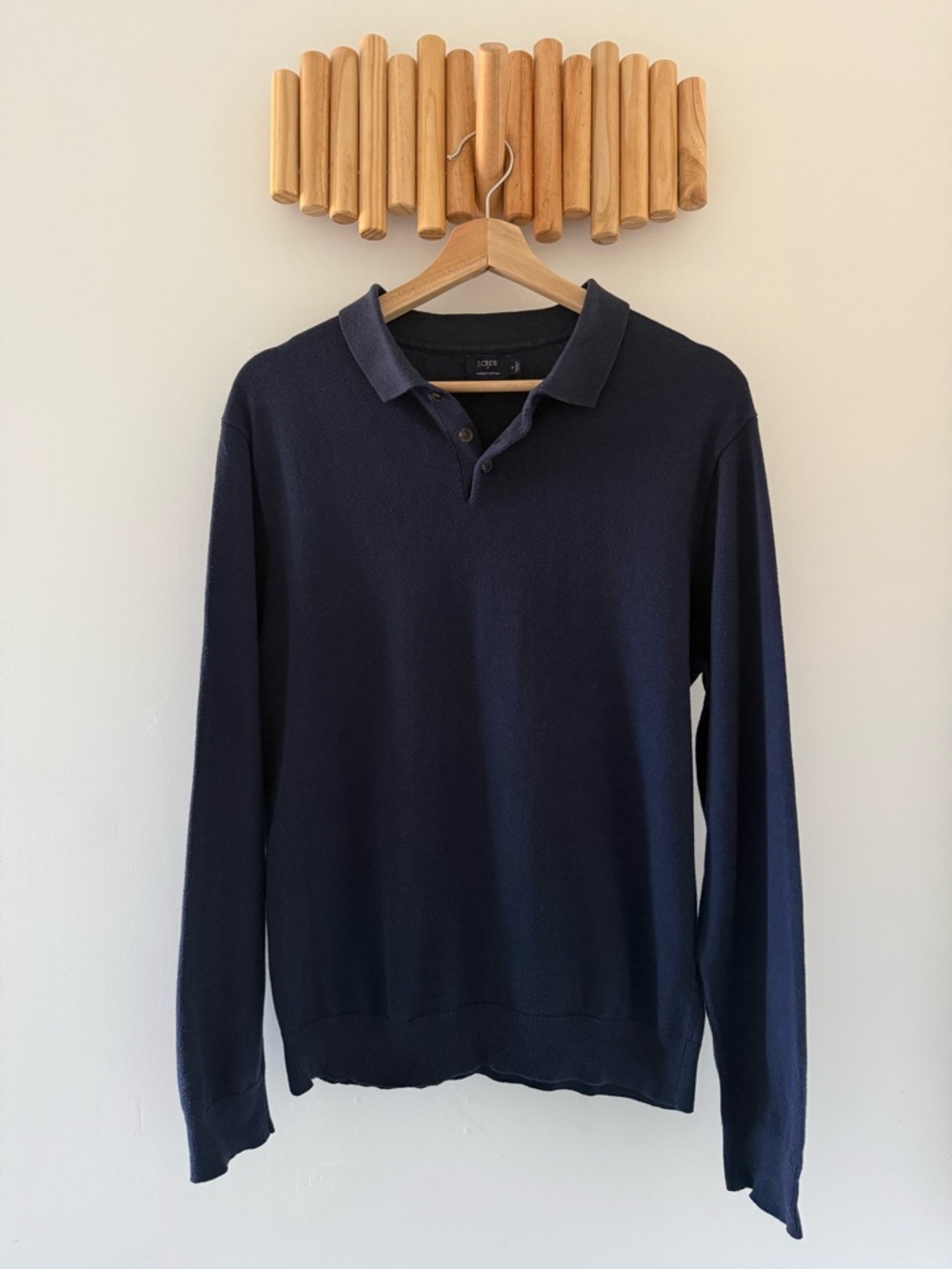J.Crew Harbor Cotton Long-Sleeve Polo Sweater - Navy - Knit Polo - Men’s Small